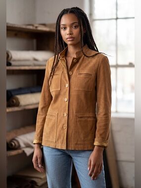 Naf Naf Golden Caramel Darsatex Stretch Jacket Small Tailored Pockets